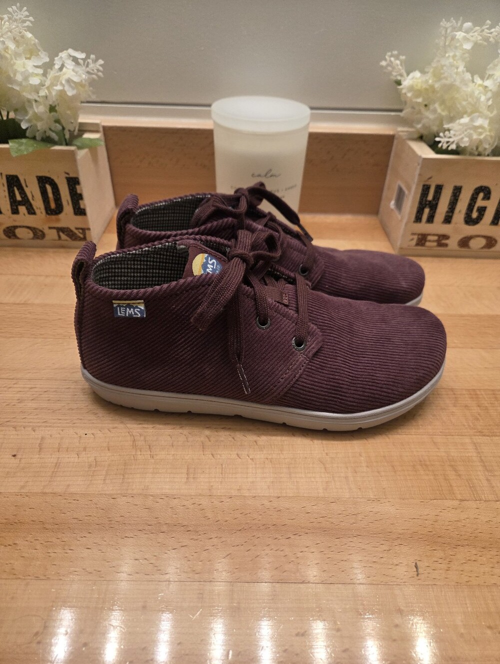 Lems Chukka Corduroy Barefoot Boots "Space Jelly" Burgundy Womens Sz 9/ Mens 7.5